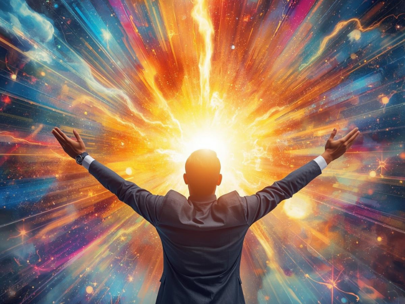 Person celebrating a breakthrough moment, symbolizing success achieved through belief reprogramming.